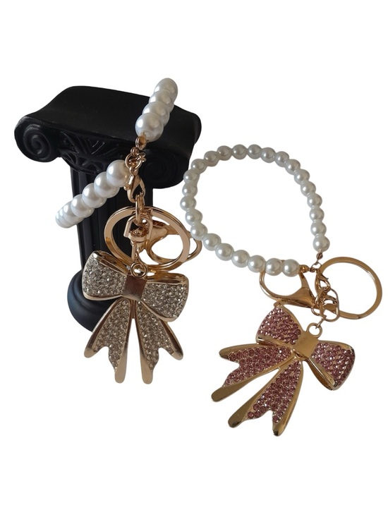 Accessories - 2pcs Bow Keychain with Imitation Pearl Chain Sparkling Rhinestones